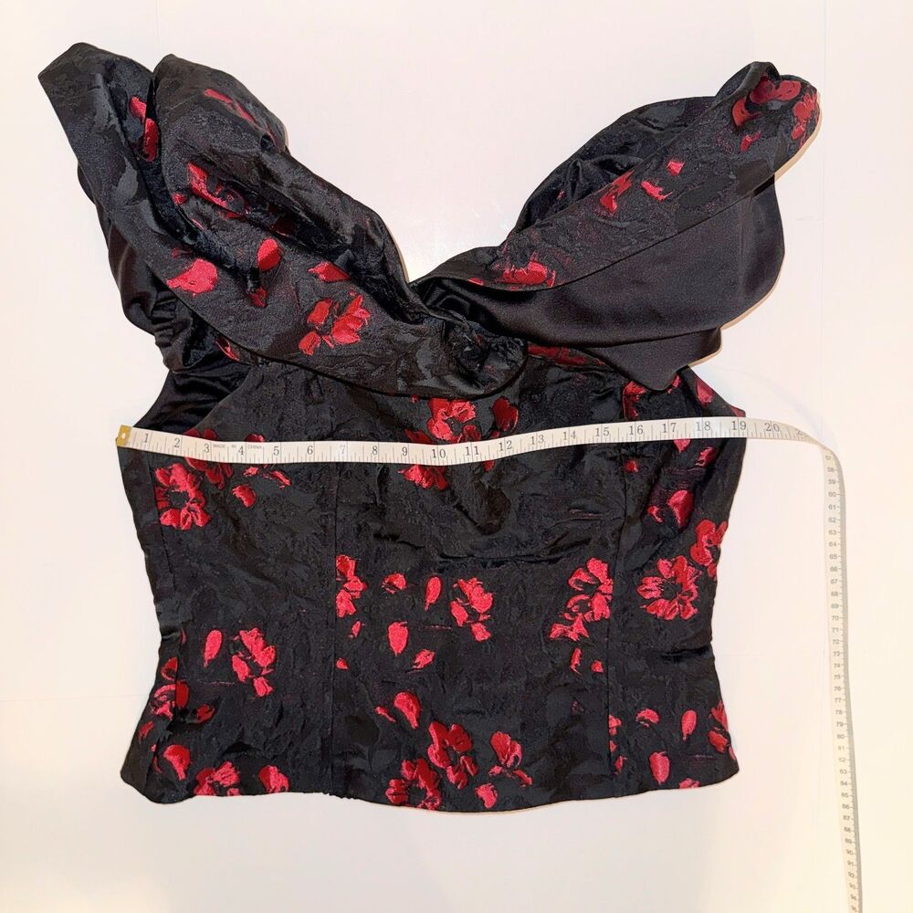 White House Black Market WHBM Floral Jacquard Bustier Black Red off Shoulder 14 - Picture 11 of 16